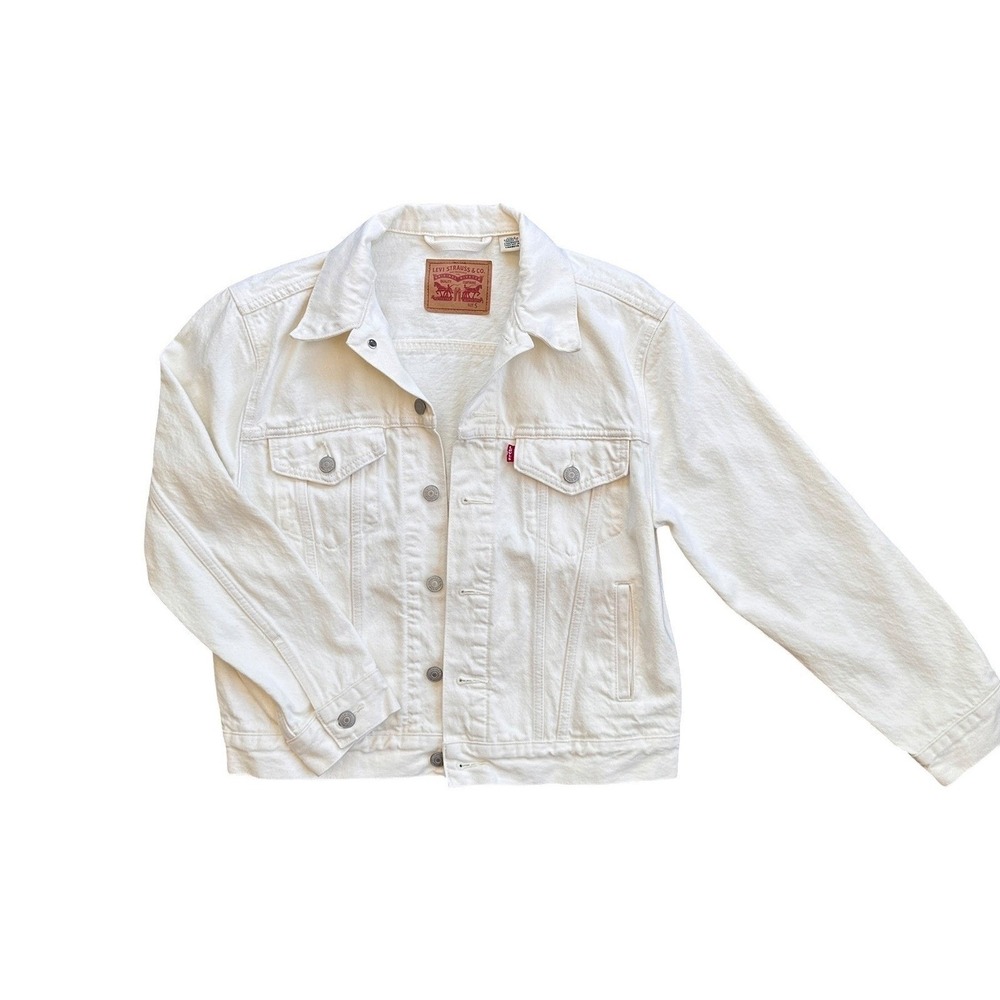 Levi's Trucker Jacket Womens Small White‎ Denim Jean Coat Button Up S excellent